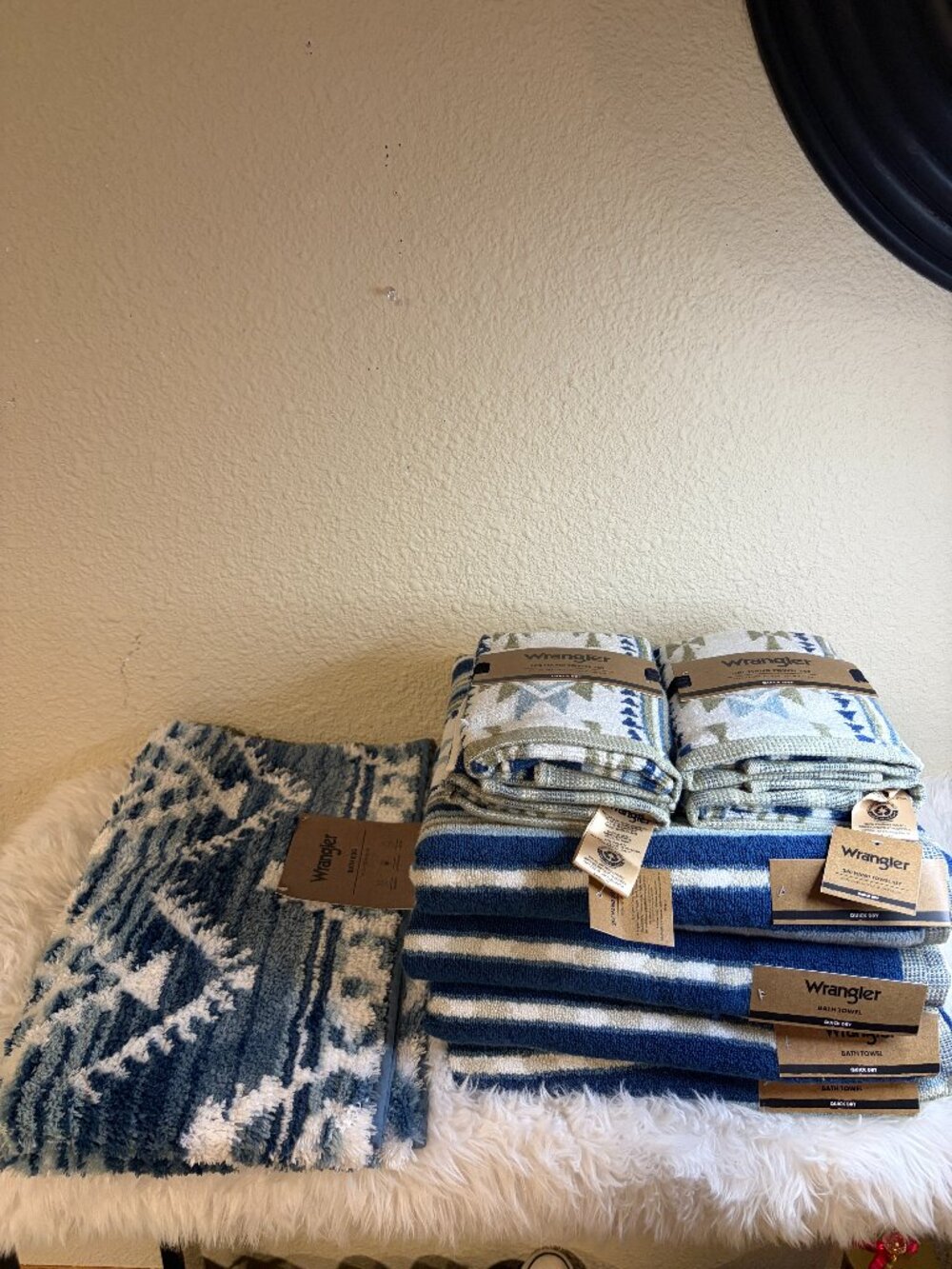 Wrangler Canyon Ikat Blue 9 Pc Bath Towel Hand Towel Rug Set Western NWT